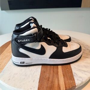 Stussy Nike Air Force One Mid Black and White Sneakers DJ7840-002